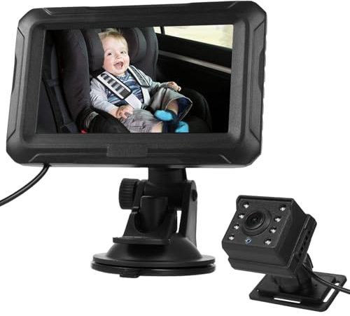 Mulcort Espejo de coche para bebé, monitor de bebé de 4.3 pulgadas 1080P con enchufe USB de cámara, monitores de coche para bebé con función de visión nocturna, ángulo de visión amplio de 150° para