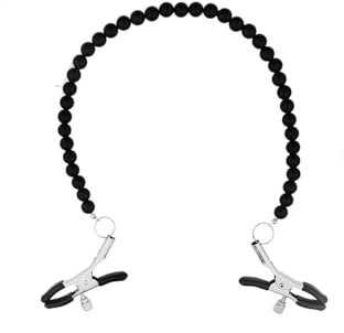 Nipple Clamps with Pearl Chain Necklace,Breast Clamps Screw Clip,Stainless Steel Non Piercing Nipple Rings Decorative Clip, for Women/Men Adjustable Pressure Breast Clamps(Black)