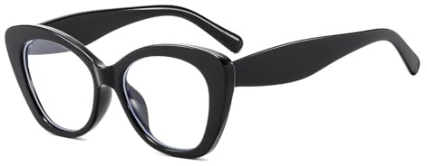 LJCZKA Blue Light Blocking Glasses Women, Cat Eye Oval Computer Gaming Eyeglasses Oversized Thick Frame Cateye Anti Fatigue Clear Lens Eyewear (Bright Black, 0.0, x)
