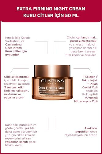 Clarins NEW Extra-Firming Night Moisturizer | Firming and Renewing Anti Aging Night Cream | Contains Collagen Polypeptide, Avocado Peptides, Shea Butter & Niacinamide | REFILLABLE | Dry Skin Type
