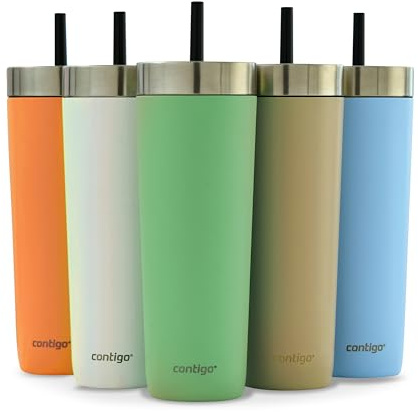 Contigo No-Spill Tumbler with Straw 720 ml | 100% Leak-Proof & Spill-Proof | Stainless Steel Vacuum Insulated Water Bottle with Lid | Cold for 14 Hours | Travel Mug | Thermal Flask | BPA Free