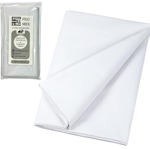 Tissu entoilage thermocollant blanc 100 x 200 cm. Idéal pour renforcer les plis et les tissus. Entoilage adhésif pour fer à repasser avec doublure légère et fusible. Parfait pour les projets de