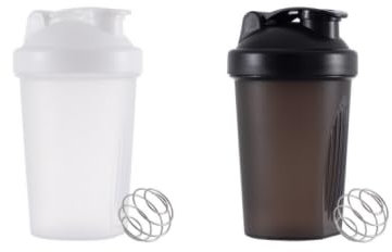 SEMINISMAR Bottiglia Shaker per Proteine,Protein Shaker Bottle,Bottiglia per Shaker 400ml,Con Mixball in Acciaio Inox,Per Proteine in Polvere/Fitness/Sport/Palestra,Senza Bpa,Nero+Bianco,2 Pezzi