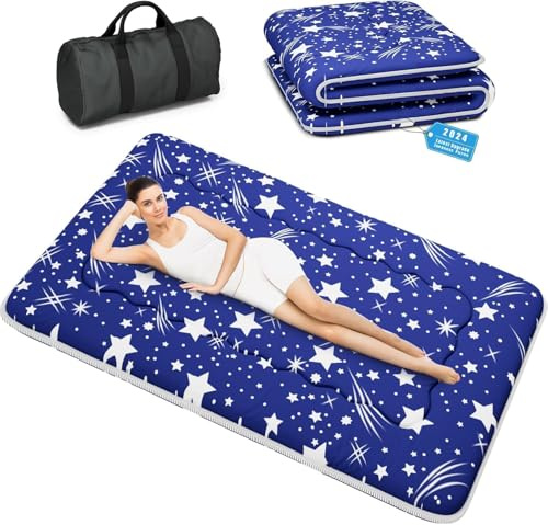Kiseely Materasso futon, materasso da pavimento giapponese, Materasso futon pieghevole portatile, Materassino per portatile pieghevole con tappetino Tatami con borsa e cinghia (Blu GV1, 120X200cm)
