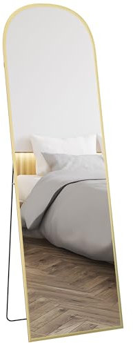 HOMCOM Miroir sur Pied, Miroir Mural rectangulaire, Arrondi, Cadre en Aluminium, Support pour entrée, Chambre, Dressing, 50 x 161,5 cm, doré