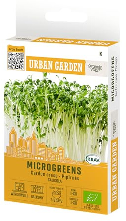 Organic Way | Micro-pousses de cresson Graines de micro-pousses | Jeunes feuilles juteuses légèrement piquantes | Culture toute l’année en plateaux | Graines de micro-pousses | 1 sachet