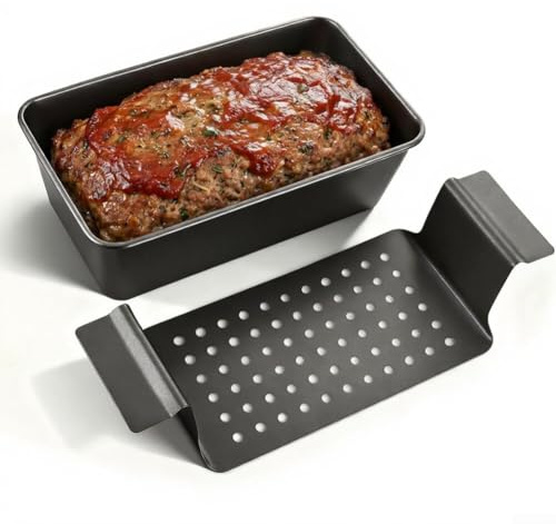 Teglia antiaderente per polpettone, con vassoio di scarico perforato, teglia per pagnotta in acciaio al carbonio per cucinare senza grassi, facile da sollevare