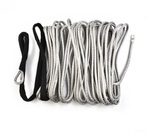 Corda sintetica per verricello per ATV UTV, capacità 15 m x 5 mm, con guaina in nylon grigio, cavo leggero impermeabile per auto, SUV, moto