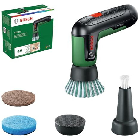 Bosch TAYDO Brosses électriques sans fil (UniversalBrush 4V) (brosse, brosse fine, porte-tampon, tampon abrasif fort, tampon anti-rayures en microfibre, boîte en carton)