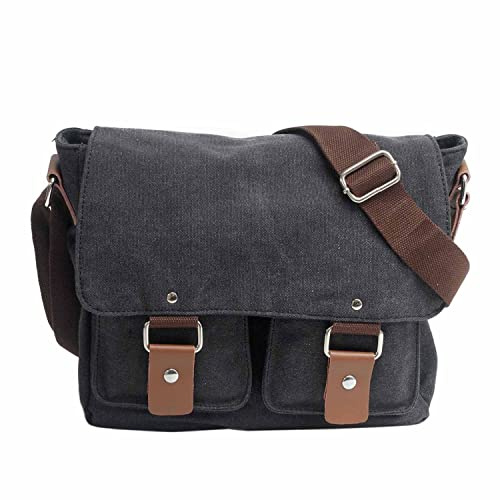 Neuleben Kameratasche Schultertasche mit abnehmbarem Kamerafach Vintage klein Umhängetasche Canvas für Damen/Herren (Schwarz)