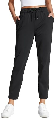 CRZ YOGA Women's 4-Way Stretch Ankle Golf Pants - 7/8 Travel Work Trousers Athletic Workout Casual Lounge Sweatpants Black 14