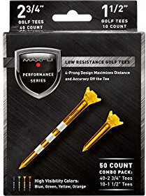 Maxfli Performance Series Low Resistance 2 3/4'' & 1 1/2'' Assorted Golf Tees - 50 Pack