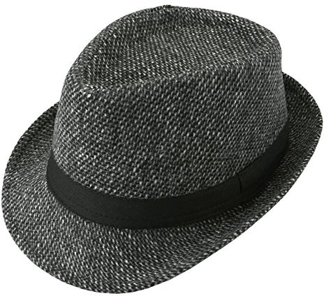 FALETO Unisex Classic 20s Trilby Fedora Hat with Band Casual Jazz Cap Manhattan Dark Grey