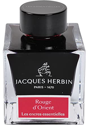 Jacques Herbin 13169JT - 50 ml ink bottle for fountain and roller pens, Rouge d'Orient/ Oriental red colour - Made in France - Calligraphy - Writing - Arts