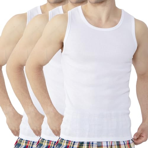 Mens Cotton Vest,Everyday Essentials Cotton Ribbed Singlets,Tank Tops,Mens Undershirts,Pull Over Undershirt Pack,Cooling Clothes, 3PK,White, XL