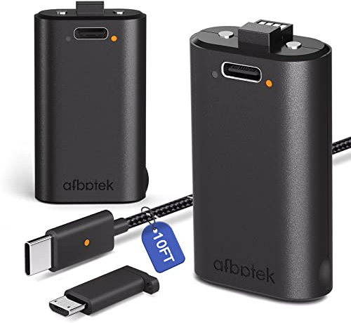 afbptek 2 Pack Rechargeable Batteries, Game Accessories for Xbox Series X/S Controller with Quick Charger and 3M USB-C Charging Cable, Compatible with Xbox Onee/s/X/Elite Controller,