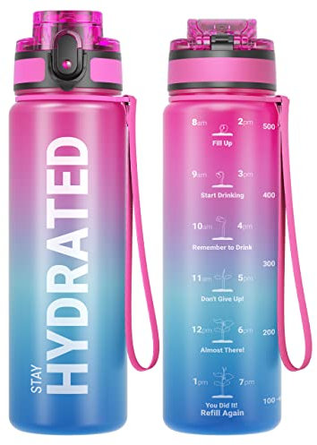Sahara Sailor Trinkflasche, BPA-Frei Tritan, 1L/500ML/750ML Auslaufsicher Trinkflasche mit Zeitmarkierung für Gym, Sport, Outdoor, Schule, Job