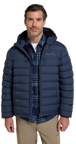 Mountain Warehouse Seasons Mens Fur-Lined Padded Jacket - Microfibre insulation & Faux Fur Puffer Coat with Side Pockets - Best for Autumn, Winter, Outdoors Navy L