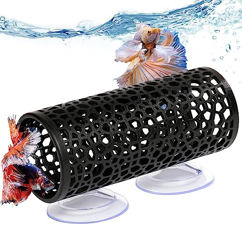 Abizoo Betta Aquarium Decoration Cave, Fish Tunnel Betta Fish Tank Decoration Safe Hiding Place for Small Fish, Shrimp Black Fish Tank Ornament Play and Rest Accessories Betta Cave