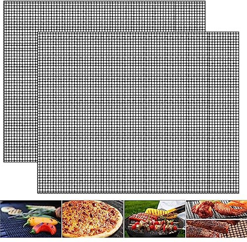 2 Stück Schwarze BBQ Grillen Mesh, 33x40cm Antihaft Grill Netz Grillmatte, Gitter Grillmatte Einfach Zu Säubern, Hitzebeständige BBQ Grillnetz, BBQ Grill Mesh Mat Set für Holzkohle, Elektrogrill
