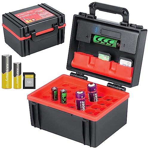 LYNCA Harte Aufbewahrungsbox für SD-Karten und Batterien – enthält 6 SD, 20 AA und 15 AAA – mit integriertem Batterietester