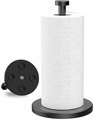 VEHHE Portarotolo da cucina nero, autoportante, in acciaio inox, con ventose, adatto per cucina, bagno, esterno