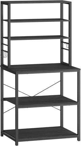 VASAGLE Küchenregal, Standregal, Mikrowellen-Regal, stehend, 6 Ablagen, 6 Haken, Stahlrahmen, Industrie-Design, 40 x 60 x 167 cm, anthrazitgrau-tintenschwarz KKS024B22