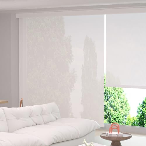 MYshade Custom Size Roller Shades Light Filtering Cordless Window Blinds, Solar Mesh Fabric Roll-up Sunroom Shade with Valance, 5% Openness Light Blocking Sun Screen Sheer Blind White