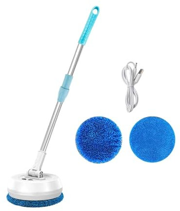 F Fityle Cordless Electric Mop Polisher Wet Dry Cleaner, Long Handle Scrubber Floor Cleaner for Doors Hanging Pictures Ceilings Walls, White