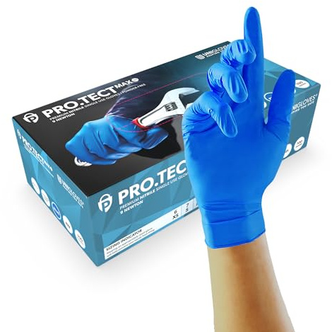UNIGLOVES PRO.TECT Max 9N, Blue Nitrile Gloves, Box of 100, Size S
