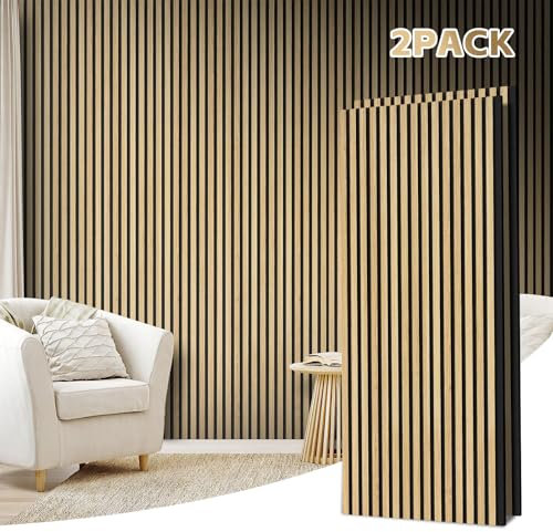 2-Pack 3D Wood Slat Acoustic Panels – Soundproofing & Noise-Absorbing Wall Decor, Natural Oak Finish, 47.3x23.6 – for Living Room & Home Office