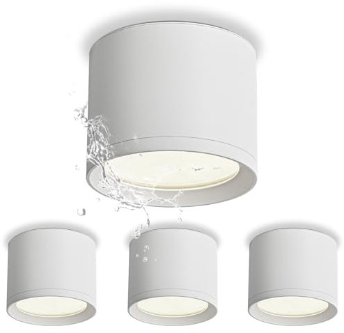 KYOTECH LED Aufbauspots IP44 - Ø84*65mm Deckenspots Weiß Matt - 6W 550LM GX53 LED Aufbaustrahler - Aluminium 4000K Neutralweiß Aufputz 230v Aufbauleuchte Deckenlampe für Bad Badezimmer 4 Stück