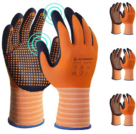 Schwer LT5619 Lot de 3 paires de gants de travail niveau 4, micro-mousse, nitrile et nylon, poignée micro-points, pour homme et femme, écran tactile, gants pour voiture, montage électrique, taille XL