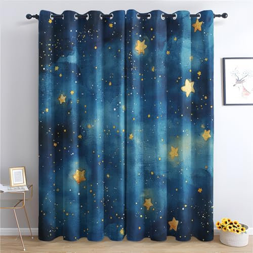 Generisch Cartoon Sterne Vorhang, Wohnzimmer Schlafzimmer Blickdichte vorhänge, Jungen Kinder Gardinen, mit Ösen Verdunkelungsvorhang, Vorhänge 2er Set, 300x280 cm