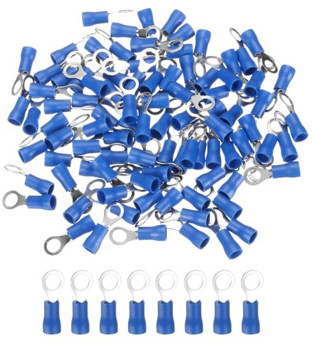 sourcing map 100 Pcs RV2-5 Insulated Ring Electrical Wire Connectors Wire Terminals Wire Crimp Connector Kit 17-14 AWG for Electrical Projects Industrial Chemical Industry, Blue