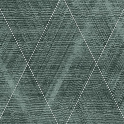 Carta da parati 3D Profhome 388242-GU Carta da parati TNT goffrata a caldo leggermente strutturata con pattern chevron ed accenti metallici verde argento petrolio grigio 5,33 m2