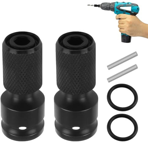 Juego de 2 adaptadores de llave de vaso de 1/2 pulgadas, accionamiento cuadrado a vástago hexagonal de 1/4 pulgadas, adaptador de llave de impacto de 1/2 a bit para llave de impacto, color negro
