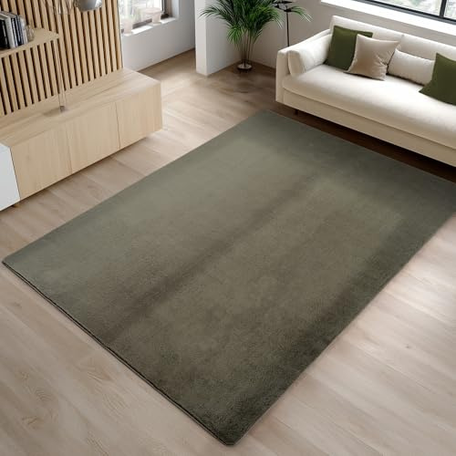 Carpetsale24 Kurzflor Teppich Wohnzimmer 120 x 160 cm Grün - Teppich Waschbar, rutschfest, Weich, modern einfarbig Design - für Schlafzimmer, Küche, Esszimmer