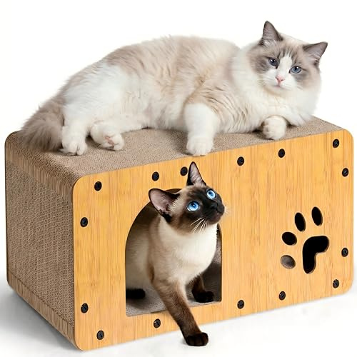 Gimars XXL Griffoir pour Chat 2 en 1 Maison et Grattoir en Carton Robuste, Grand Format 59,5×29,5×28 cm, Capacité 20 kg, Idéal pour Se Cacher, Gratter et Se Reposer