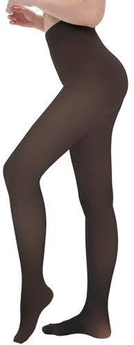 CAMPSNAIL Fleece Lined Tights for Women Thermal Black Skin-Tone Sheer Stockings High Waisted Ladies Thick Leggings in Winter（Sheer Black、S/M）