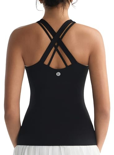 RUNNING GIRL Tank top with Built in Bra for Women,Compression Shirts Crisscross Back Workout Yoga Tops(BX3141_Black_M)