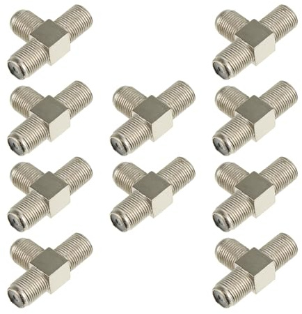 SOLUSTRE Splitter Coassiale di Tipo F Femmina 3 Vie 10 Pezzi in Lega di Zinco Nichelata per Antenna Tv e Parabola, Divisore di Presa per Doppio Segnale, Connettore Coassiale