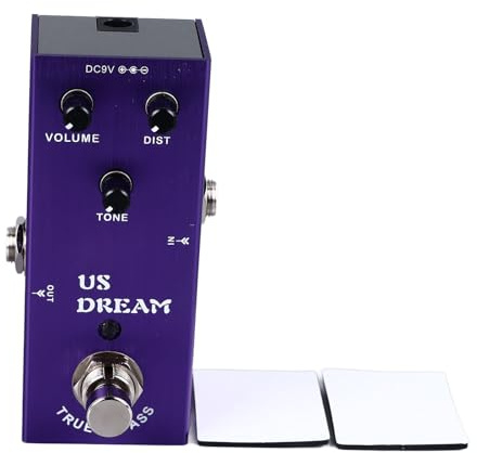 Efecto de Distorsión para Guitarra, Pedal de Metal Compacto, Ajuste de Multiples Tonos - Sonido Claro, Estructura Resistente, Ideal para Guitarristas y Presentaciones (AN‑03 Púrpura)