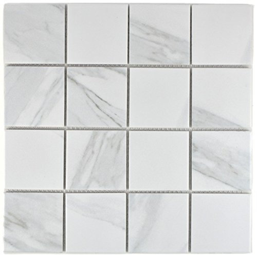 Piastrella a mosaico in ceramica, colore bianco, effetto Carrara, per parete, bagno, WC, doccia, cucina, specchio per piastrelle, rivestimento per vasca da bagno, mosaico