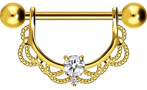PIERCINGLINE Piercing per capezzolo in acciaio chirurgico, design ORIENTALE + CRISTALLO | Piercing per petto capezzolo | colori e dimensioni a scelta, 16 mm Innendurchmesser, Acciaio inossidabile
