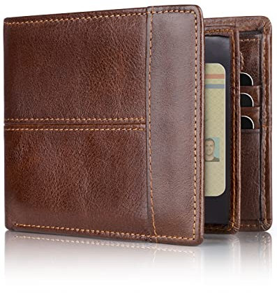 swallowmall Cartera de Cuero de los Hombres de protección RFID Monedero Billetera con Bolsillo para Monedas 17 Titular de la Tarjeta de Cartera con Caja-marrón