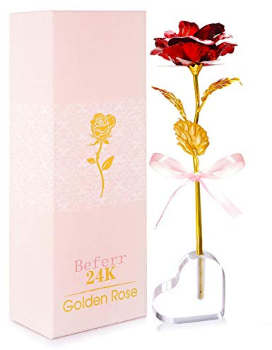 Beferr Rose Gifts for Women Christmas Golden Foil Forever Rose Red Flower Gift with Heart Stand Birthday Gifts for Women Her Mum Girlfriend Wife Sister Nanny Teacher Christmas Thanksgiving Anniversary