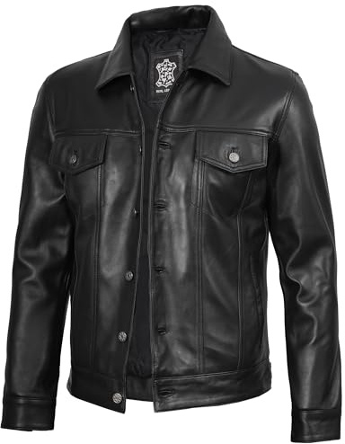 fjackets Real Lambskin Vintage Trucker Leather Jacket Men - Shirt Collar Style Leather Jackets For Mens