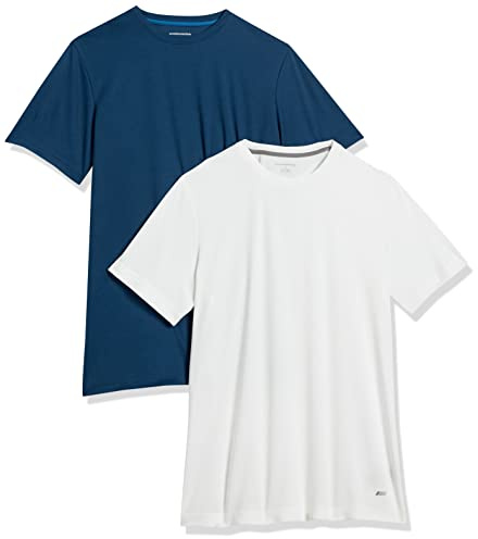 Amazon Essentials T-Shirt de Sport en Tissu Technique, Haute Performance (Disponible En Grande Taille) Homme, Lot de 2, Bleu Marine/Blanc, M