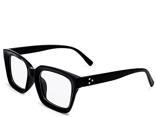 COASION Classic Ladies Eyeglasses Clear Lens Thick Square Frame Oprah Glasses for Women Bright Black